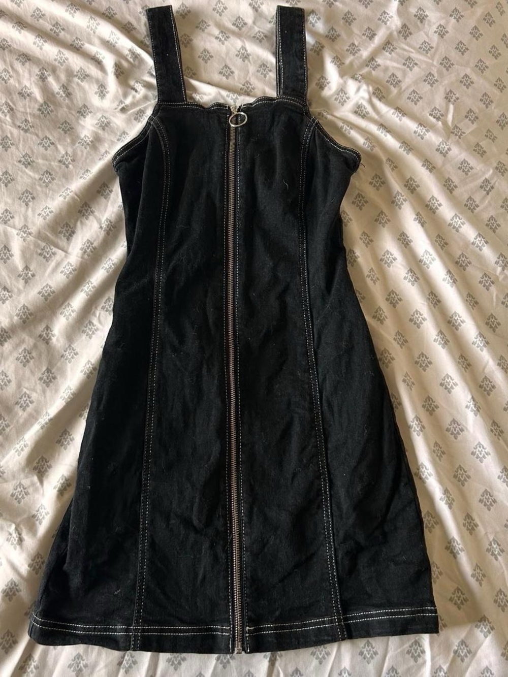 Topshop Black Zip-Front Mini Dress with Contrast Stitching
